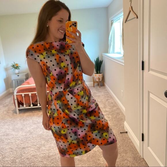 Lela Rose Red Pink Yellow Polka Dot Sheath Mini Dress 12 - Picture 2 of 16